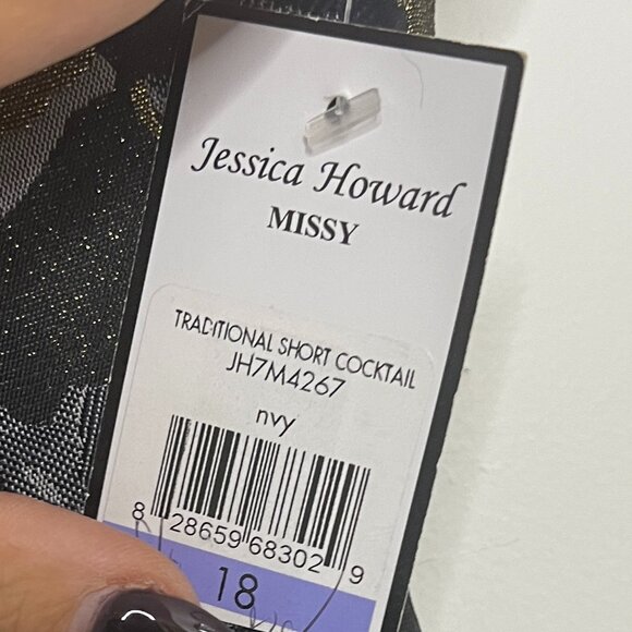 NWT Navy Floral Metallic Brocade Fit & Flare Dress | Party Dress | pockets SZ 18 - Picture 5 of 7